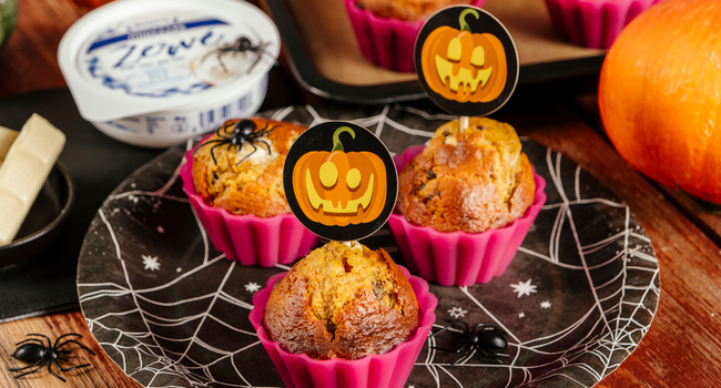 Halloweenské dýňové muffiny s Jihočeským žervé