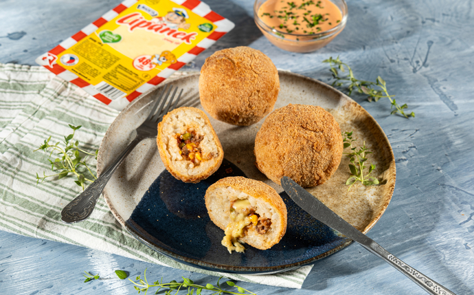 Rýžové koule se sýrem Lipánek plněné mletým masem